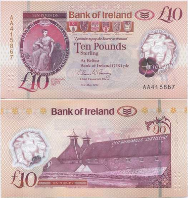 Pohjois-Irlanti Bank Of Ireland 10 Pounds 2017 UNC Polymer