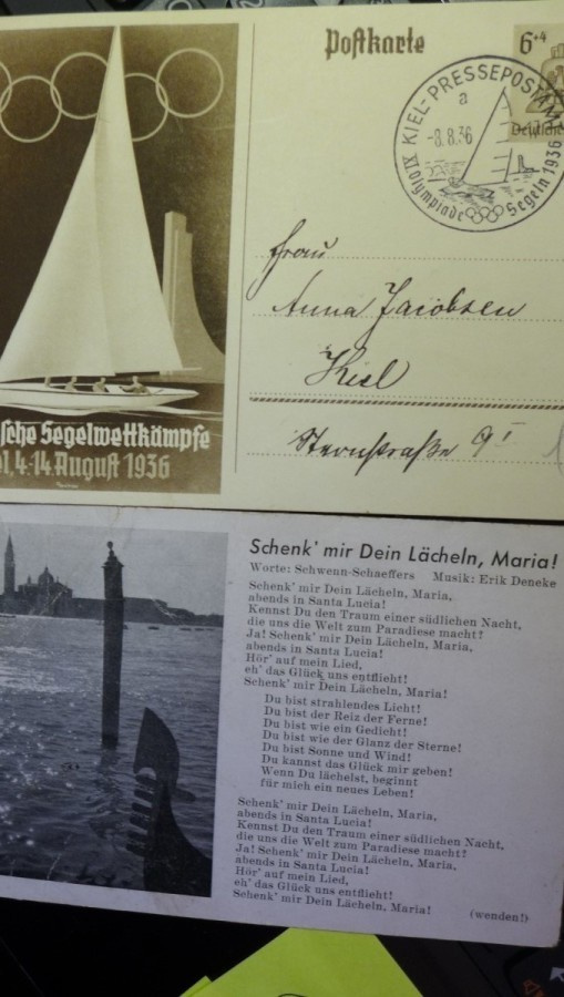 Postikortti Olympia 1936 Kiel Purjehdus