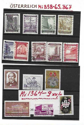 ÖSTERREICH Mi 858-65,867,Mi 1364-9**/O tutkimattomia