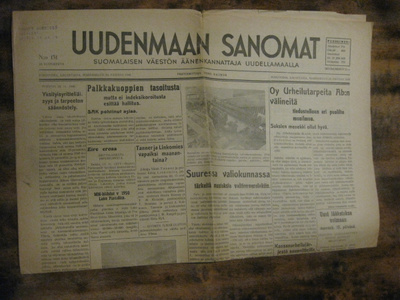 Sanomalehti  Uudenmaan Sanomat 20.11.1948