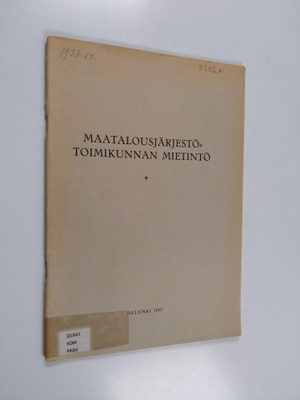 Maatalousjärjestötoimikunnan mietintö