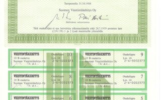 OKK osakekirja Suomen Viestintäkehitys 1988 pörssiyhtiö