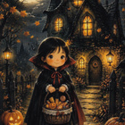 Halloween noitatytöllä kori täynnä karkkia - pikkukuva 1