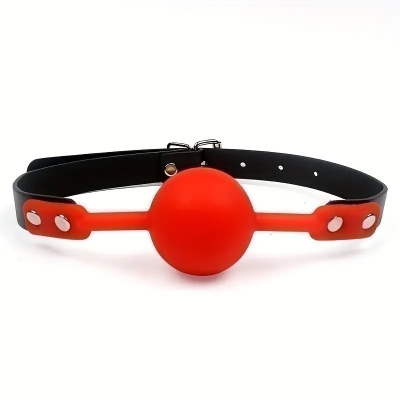 Punainen ball gag suukapula silikoni/tekonahka 4cm