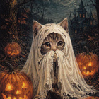 Halloween kissalla haamuasu, neljä kurpitsaa - pikkukuva 1