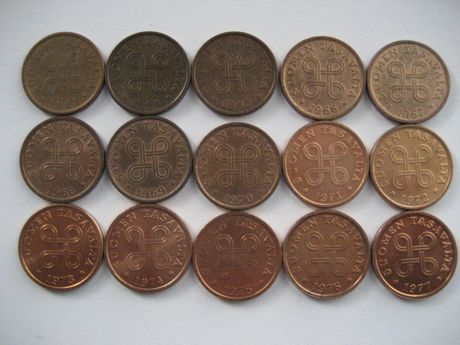 5 PENNIÄ 1963 - 1977 15 KPL SARJA