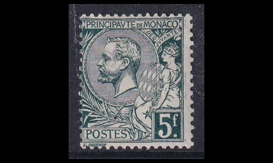 Monaco 50 * Prinssi Albert I 5 Fr tummanvihreä (1921)