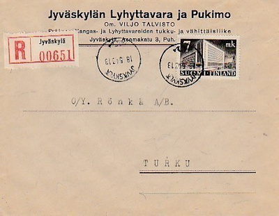 1943, Jyväskylän Lyhyttavara ja Pukimo kirje Turkuun