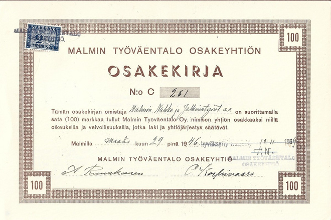 OKK 1946 Malmin Työväentalo Oy Malmi