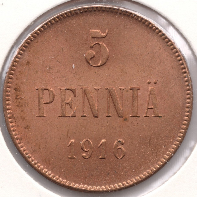 5 PENNIÄ 1916 /#19a (Kl 9)