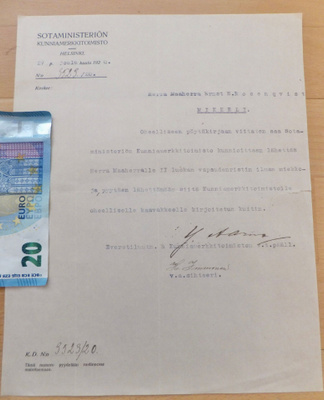 VANHA Saatekirje Vapaudenristi 1918 2 lk Tunnettu Saaja 1920