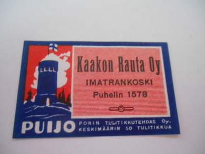 TT Etiketti Puijo Kaakon Rauta Oy Imatrankoski