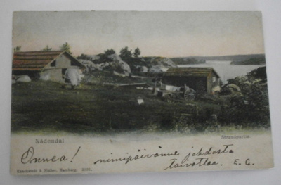 Naantali, ranta-asutusta, väripk, kulk. 1900-l. alku