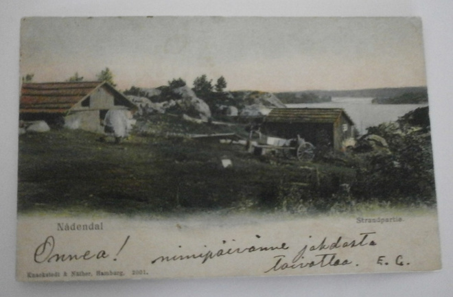 Naantali, ranta-asutusta, väripk, kulk. 1900-l. alku