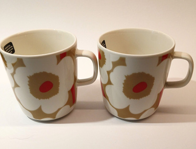 Marimekko Unikko muki 4 dl terra-valkoinen-punainen 2kpl