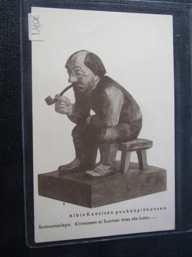 Albin Kaasisen puukääpiökansa. Postikortti