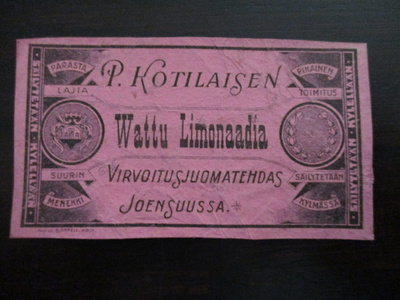 VANHA JUOMA ETIKETTI - WATTU LIMONAADIA JOENSUU (K2-S1)