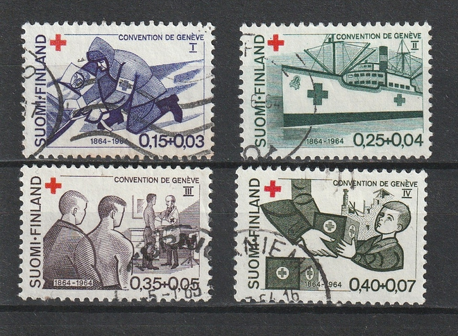 1964 Punaisen Ristin sarjan merkit leimattuina