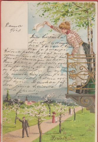 Mailick Neito tervehtii herraa parvekkeelta - kulk v 1904