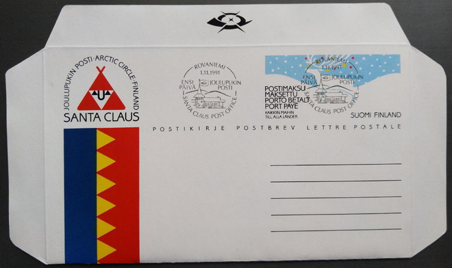 Joulupukin postin postikirje, FDC-leimalla 1.11.1991
