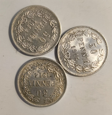 3kpl 50p, 0.75 hopeaa, hinta sisältää postikulut