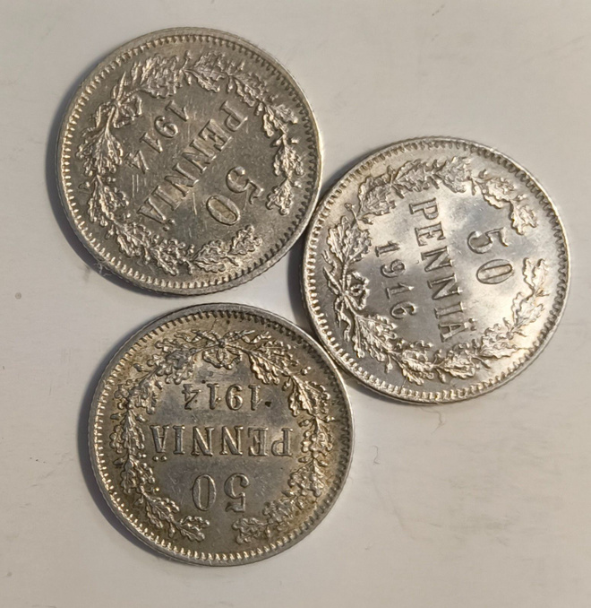 3kpl 50p, 0.75 hopeaa, hinta sisältää postikulut
