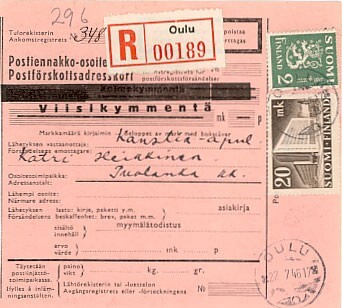 M30 1946 kirjattu postiennakkoasiakirjoja