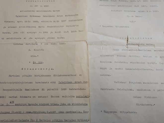v.1925 virkatodistuksia 6kpl asiakirja