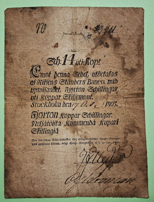 Ruotsi, 14 koppar Schillingar 1803, kunto 3.
