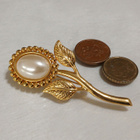 Vintage kukka solki rintaneula – gold plated emaloitu - pikkukuva 4