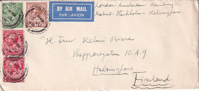 LONTOO-HELSINKI BY AIR MAIL VÄLILASKUT MALMÖ....