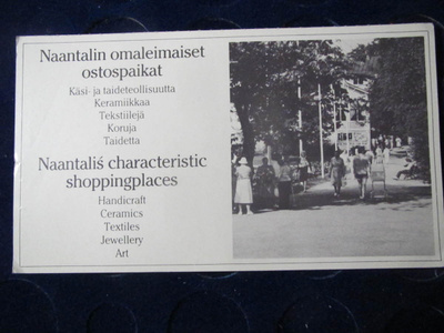 Naantalin omaleimaiset ostospaikat. Mainoskortti