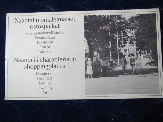 Naantalin omaleimaiset ostospaikat. Mainoskortti