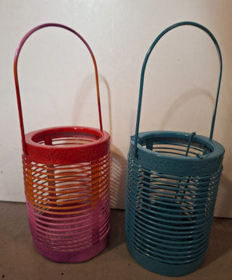 2x kynttilälyhty punaoranssi pinkki ja turkoosi