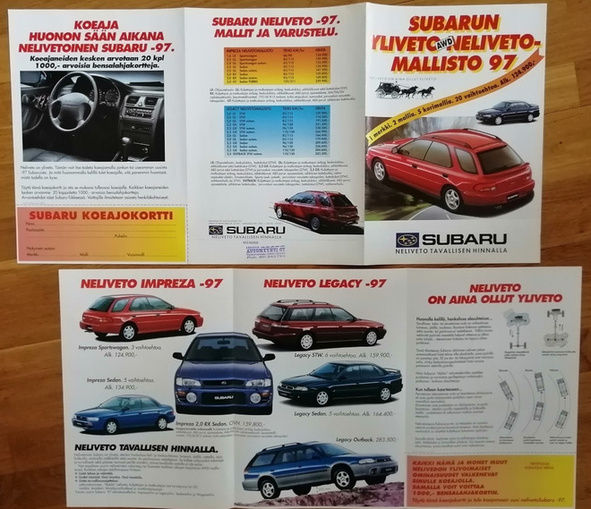 1997 Subaru esite - KUIN UUSI - suom