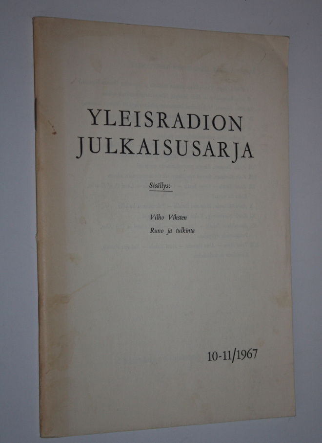 Vilho Viksten : Yleisradion julkaisusarja  10-11/1967 : R...