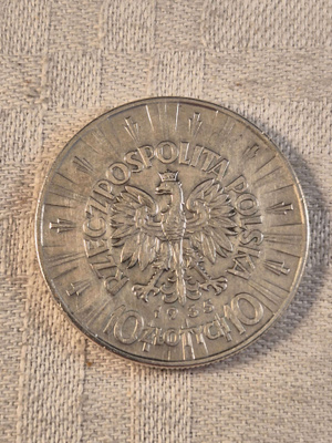 10 zlotya Puola, v.1935, 750-hopeaa, 21,80 g