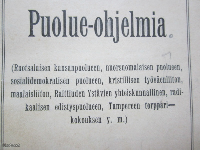 PUOLUE-OHJELMIA VUODELTA 1906
