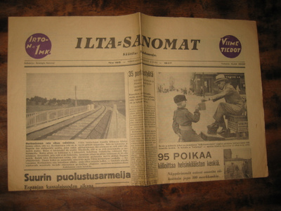 Sanomalehti  Ilta-sanomat 22.7.1937