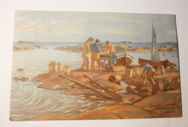 Erik Juselius: Saltvik, kalastajat työssä, taidepk, p. 1947