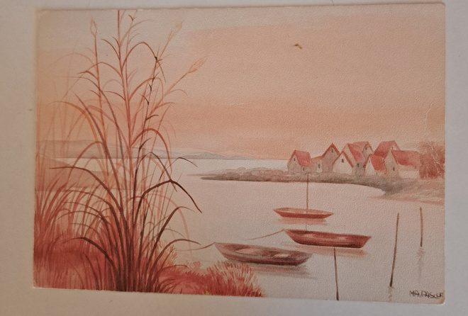 espanjalainen rantamaisema, sign MA.Pascue, kulkenut 1995