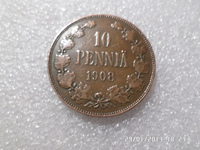 10 penniä   1908  siistikuntoinen    kl  6-7