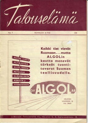 Talouselämä - lehti n:o 7 / 1949
