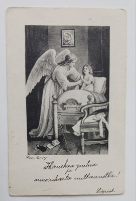 Suojelusenkeli vuoteen äärellä lapsen rukoillessa, p. 1905