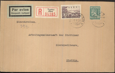 M30 1935 kirjattu lentokirje, 39g, Saksaanv