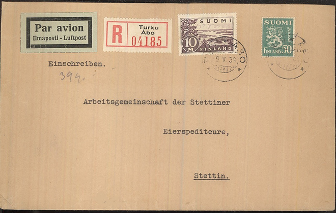 M30 1935 kirjattu lentokirje, 39g, Saksaanv