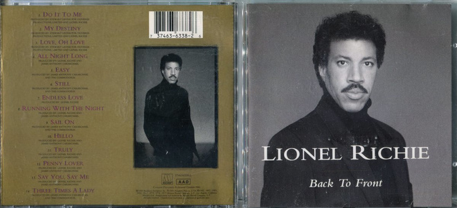 LIONEL RICHIE . CD-LEVY . BACK TO FRONT