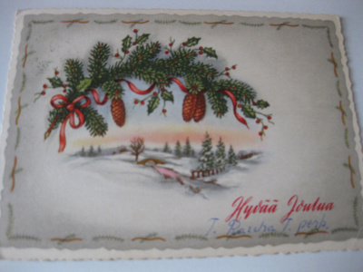 Vanha joulukortti 1960-luvulla kulkenut