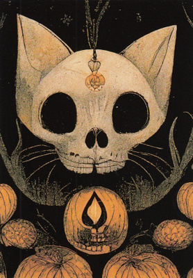 Halloween kissan pääkallo (postikortti)