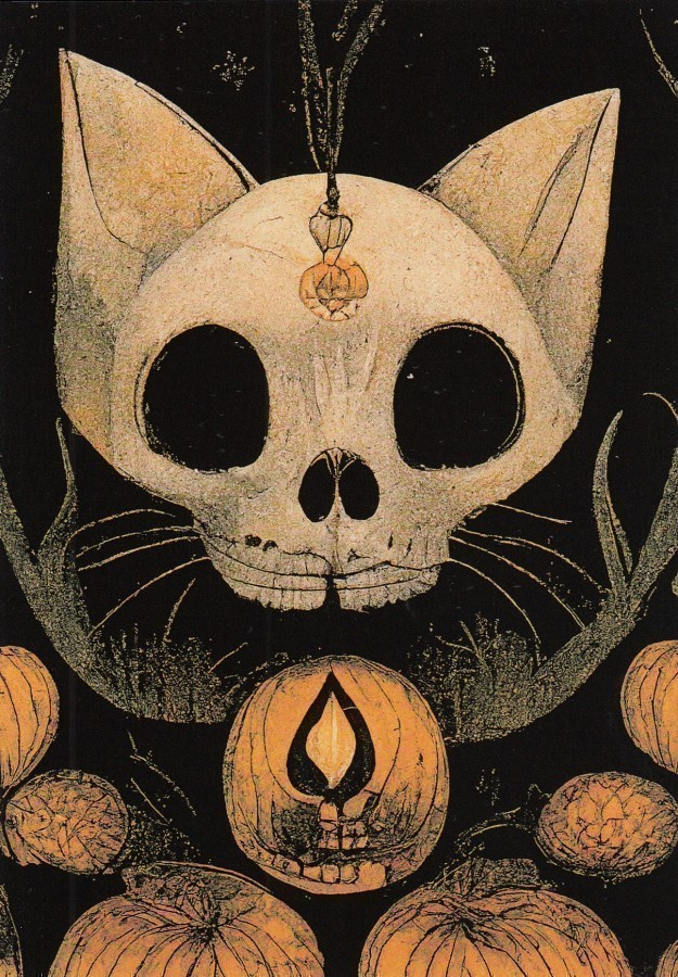Halloween kissan pääkallo (postikortti)